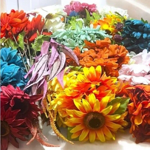 5 Lb Box 16 Bunch of Stemmed Artificial Faux Silk Flowers Colorful Variety 19” - Picture 10 of 16